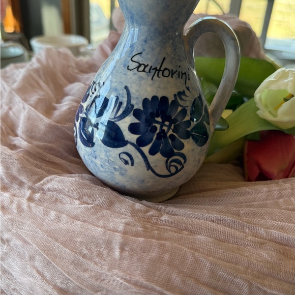 Santorini Blue White Ceramic Pitcher Vase Mediterranean Cottage - Picture 2 of 6